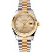 Swiss Rolex Datejust Gold Dial And Bezel Stainless Steel Case Two Tone Bracelet