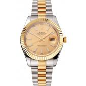 Swiss Rolex Datejust Gold Dial Gold Bezel Stainless Steel Case Two Tone Bracelet