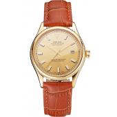 Swiss Rolex Datejust Gold Dial Gold Case Light Brown Leather Strap