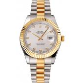 Swiss Rolex Datejust White Dial Gold Bezel Stainless Steel Case Two Tone Bracelet