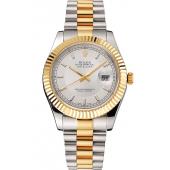 Swiss Rolex Datejust White Dial Gold Bezel Stainless Steel Case Two Tone Gold Bracelet