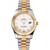 Cheap Swiss Rolex Datejust White Dial Roman Numerals Gold Bezel Stainless Steel Case Two Tone Bracelet