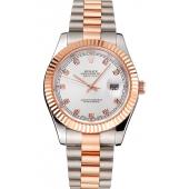 Swiss Rolex Datejust White Dial Rose Gold Bezel Stainless Steel Case Two Tone Bracelet Replica