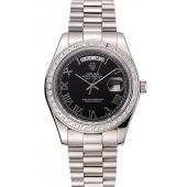 Swiss Rolex Day-Date Black Dial Diamond Case Stainless Steel Bracelet 1453964