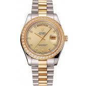 Swiss Rolex Day-Date Champagne Dial Gold Diamond Case Two Tone Stainless Steel Bracelet 1453974