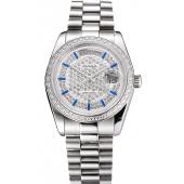 Swiss Rolex Day Date Diamond Pave Dial And Bezel Stainless Steel Case And Bracelet