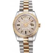 Cheap Swiss Rolex Day Date Diamond Pave Dial And Bezel Stainless Steel Case Two Tone Bracelet