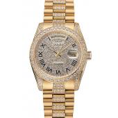 Swiss Rolex Day-Date Diamond Pave Dial Gold Diamond Bracelet 1453956