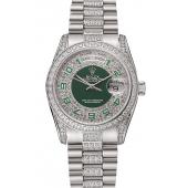 Swiss Rolex Day-Date Diamond Pave Green Dial Diamond And Stainless Steel Bracelet 1453952 Replica