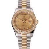 Swiss Rolex Day-Date Gold Dial Gold Diamond Case Two Tone Stainless Steel Bracelet 1453973