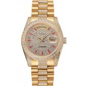 Swiss Rolex Day-Date Red Diamond Pave Dial Gold Diamond Bracelet 1453960 Replica