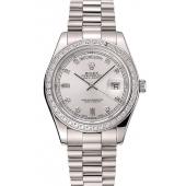 Swiss Rolex Day-Date White Dial Diamond Case Diamond Numerals Stainless Steel Bracelet 1453968