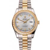 Swiss Rolex Day-Date White Dial Gold Diamond Case Two Tone Stainless Steel Bracelet 1453971