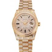 Cheap Swiss Rolex Day Date Yellow Gold Full Diamond Pave