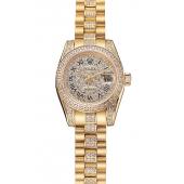 Swiss Rolex DayJust Diamond Pave Dial Gold Diamond Bracelet 1453955