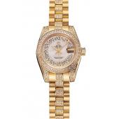 Swiss Rolex DayJust Diamond Pave White Dial Gold Diamond Bracelet 1453957