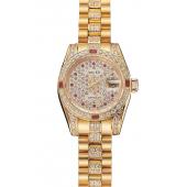 Swiss Rolex DayJust Red Diamond Pave Dial Gold Diamond Bracelet 1453959 Replica