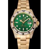 Swiss Rolex GMT Master II Green Dial Stone Set Bezel Gold Case And Bracelet  1453748