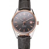 Replica Swiss Tag Heuer Carrera Calibre 5 Gray Dial Rose Gold Case Black Leather Strap