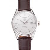 Swiss Tag Heuer Carrera Calibre 5 Silver Dial Stainless Steel Case Brown Leather Strap Replica