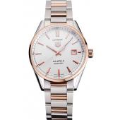 Swiss Tag Heuer Carrera Calibre 5 White Dial Rose Gold Case Two Tone Bracelet