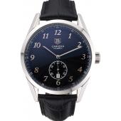 Tag Heuer Carerra Calibre 6 Black Dial Stainless Steel Bezel Black Leather Band  622162 Replica