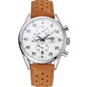 Replica Tag Heuer Carrera SpaceX-7  White Dial Silver Stainless Steel Case Brown Suede Strap