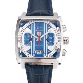 Tag Heuer Monaco 24 Calibre 36 Chronograph Blue And Grey Stripes Dial Blue Leather Strap 622273