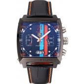 Tag Heuer Monaco Calibre 36 Blue And Orange Stripes Dial Black Leather Strap 622302