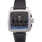 Tag Heuer Monaco Mikrograph Black Leather Strap Black Dial 7923