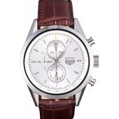 Tag Heuer SLR Brushed Stainless Steel Case Silver Dial Brown Leather Strap