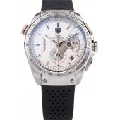 Replica Tag Heuer Swiss Carrera Tachymeter Bezel Perforated Black Rubber Strap White Dial