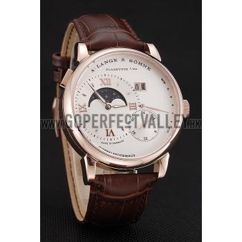 A. Lange & Sohne Grand Lange 1 Moon Phase White Dial Rose Gold Case Brown Leather Strap