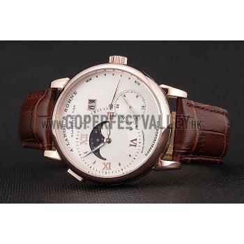 A. Lange & Sohne Grand Lange 1 Moon Phase White Dial Rose Gold Case Brown Leather Strap