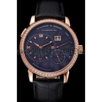 A. Lange & Sohne Little Lange Blue Dial Rose Gold Case Black Leather Strap Replica