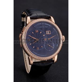 A. Lange & Sohne Little Lange Blue Dial Rose Gold Case Black Leather Strap Replica