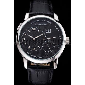 A. Lange & Sohne Lange 1 Black Dial Stainless Steel Case Black Leather Strap