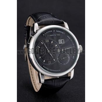 A. Lange & Sohne Lange 1 Black Dial Stainless Steel Case Black Leather Strap