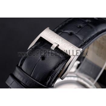 A. Lange & Sohne Lange 1 Black Dial Stainless Steel Case Black Leather Strap