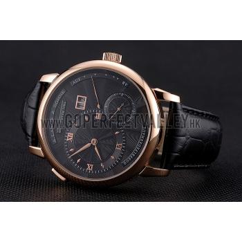 A. Lange & Sohne Lange 1 Black Dial Rose Gold Case Black Leather Strap