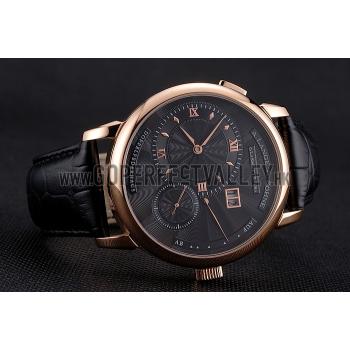 A. Lange & Sohne Lange 1 Black Dial Rose Gold Case Black Leather Strap