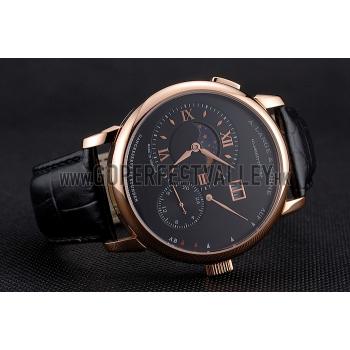 A. Lange & Sohne Grand Lange 1 Moon Phase Black Dial Rose Gold Case Black Leather Strap