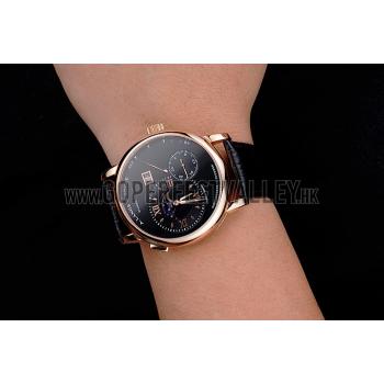 A. Lange & Sohne Grand Lange 1 Moon Phase Black Dial Rose Gold Case Black Leather Strap