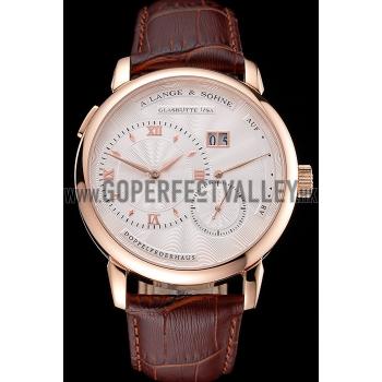 Replica A. Lange & Sohne Lange 1 White Dial Rose Gold Case Brown Leather Strap