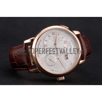 Replica A. Lange & Sohne Lange 1 White Dial Rose Gold Case Brown Leather Strap