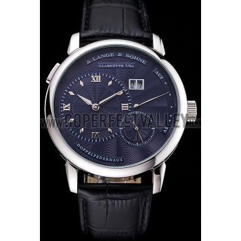 A. Lange & Sohne Lange 1 Blue Dial Stainless Steel Case Black Leather Strap