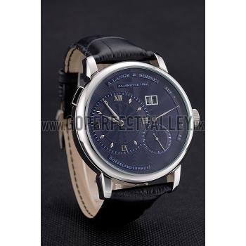 A. Lange & Sohne Lange 1 Blue Dial Stainless Steel Case Black Leather Strap