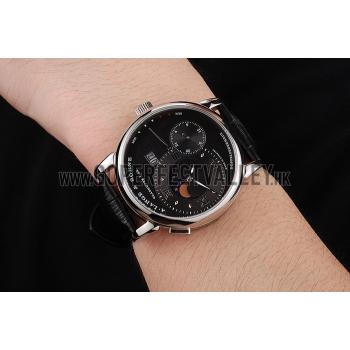 Replica A. Lange & Sohne Grand Lange 1 Moon Phase Black Dial Stainless Steel Case Black Leather Strap