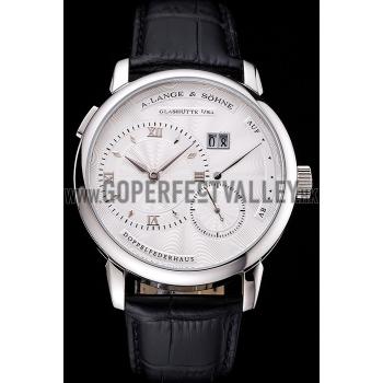 A. Lange & Sohne Lange 1 White Dial Stainless Steel Case Black Leather Strap