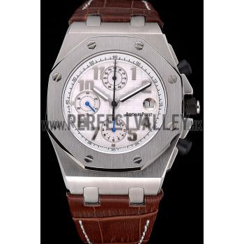 Swiss Audemars Piguet Royal Oak Offshore White Dial Stainless Steel Case Brown Leather Strap  622848